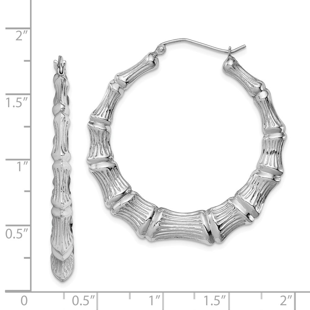 Alternate view of the Bamboo Inspired Hoop Earrings in Sterling Silver - 45mm (1-3/4 in) by The Black Bow Jewelry Co.