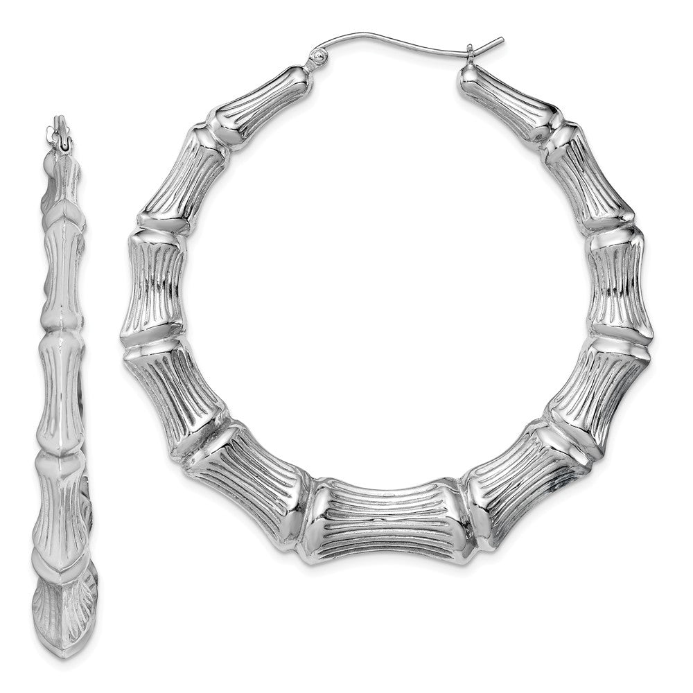 Bamboo Hoop Earrings in Sterling Silver - 55m (2-1/8 in), Item E9072-55 by The Black Bow Jewelry Co.