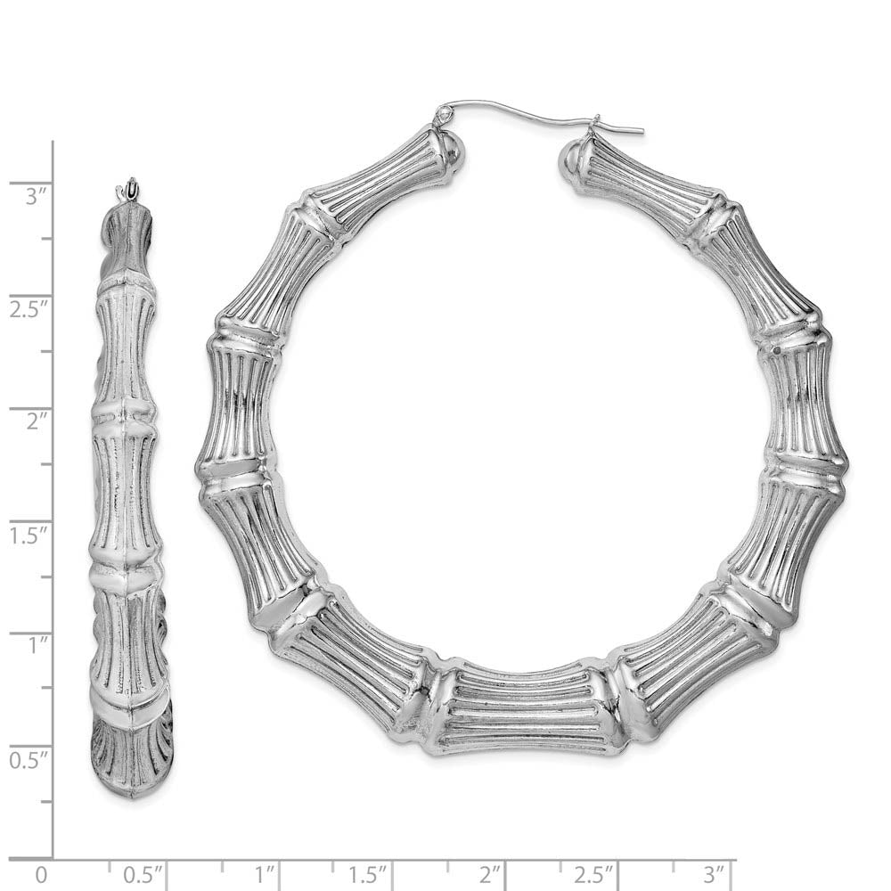 Alternate view of the Bamboo Inspired Hoop Earrings in Sterling Silver - 75mm (2-7/8 Inch) by The Black Bow Jewelry Co.