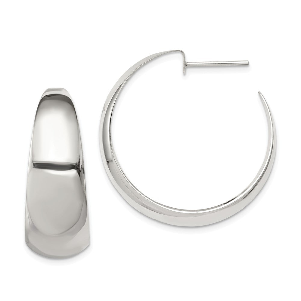 Polished Sterling Silver, Half Round Half Hoops - 30mm (1-1/8 in), Item E9100-33 by The Black Bow Jewelry Co.