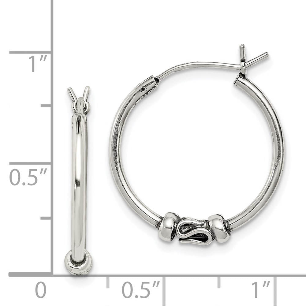 Alternate view of the Antiqued, Sterling Silver Round Hoop Earrings - 20mm (3/4 in) by The Black Bow Jewelry Co.