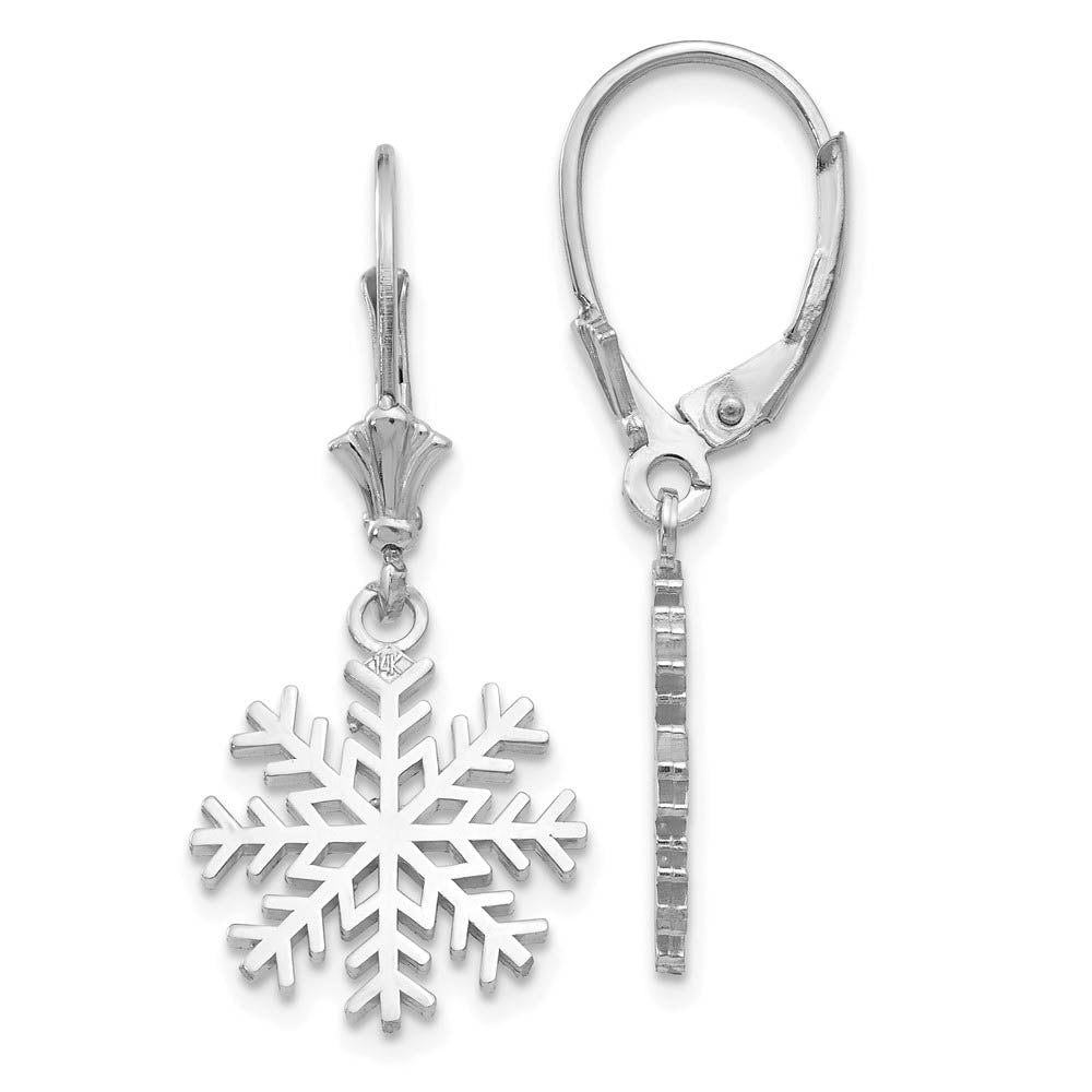 14k White Gold 3-D Snowflake Leverback Earrings, Item E9115 by The Black Bow Jewelry Co.