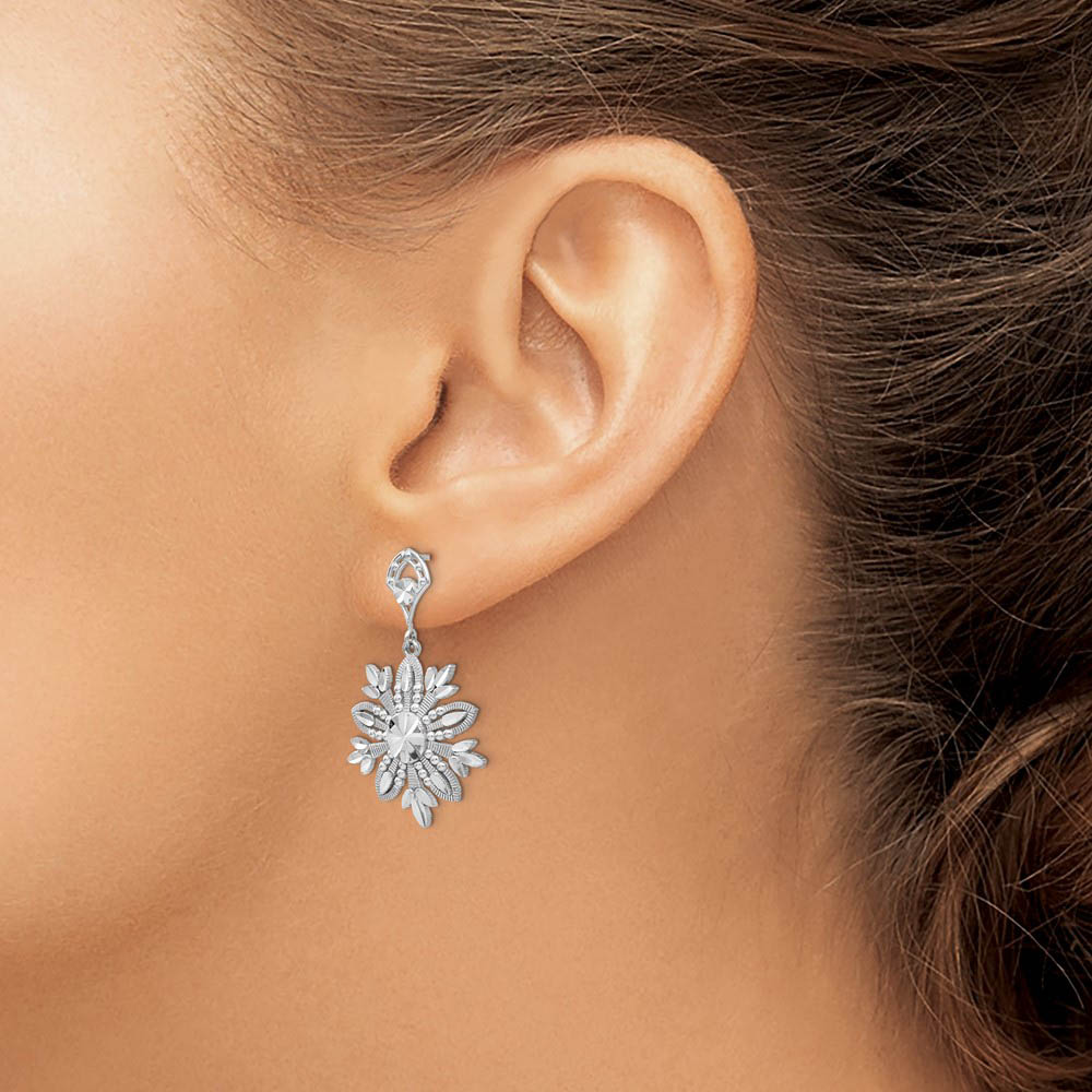 Alternate view of the 14k White Gold Snowflake Dangle Earrings by The Black Bow Jewelry Co.