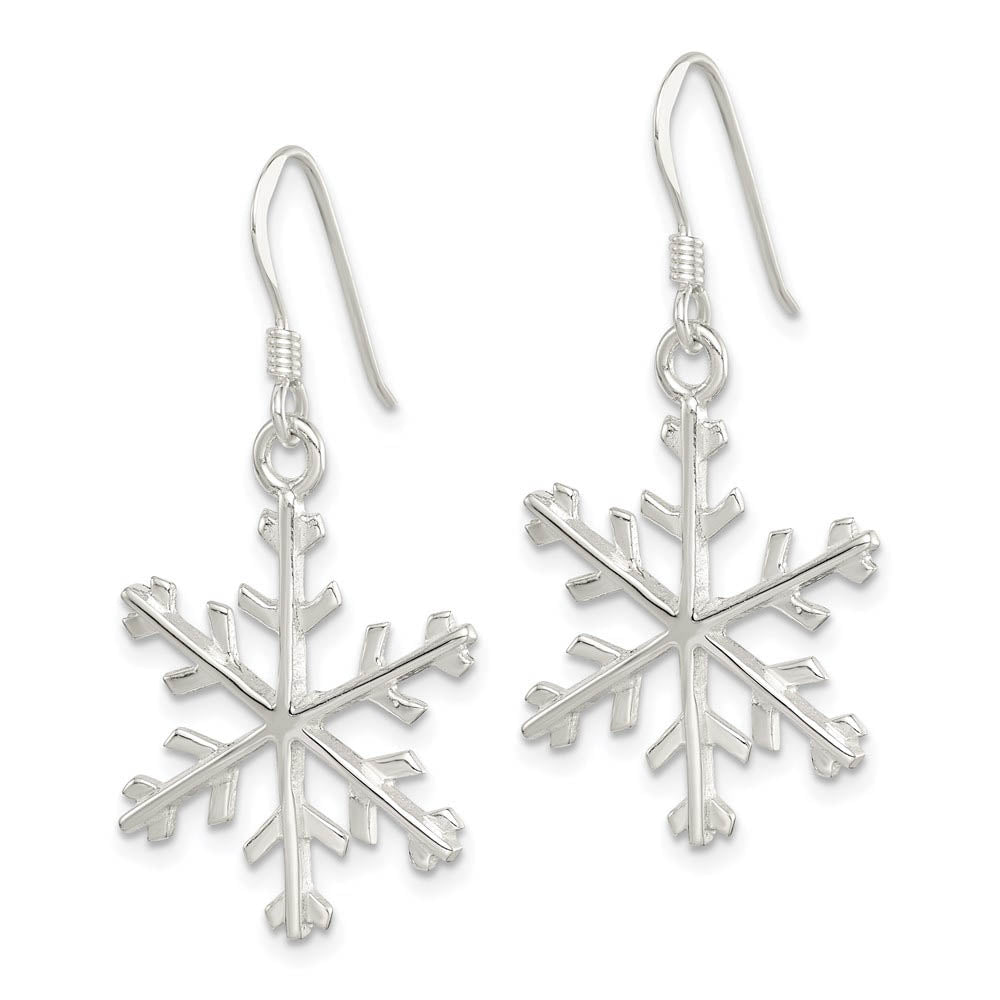 Alternate view of the Sterling Silver Polished Snowflake Dangle Earrings - 7/8 Inches by The Black Bow Jewelry Co.