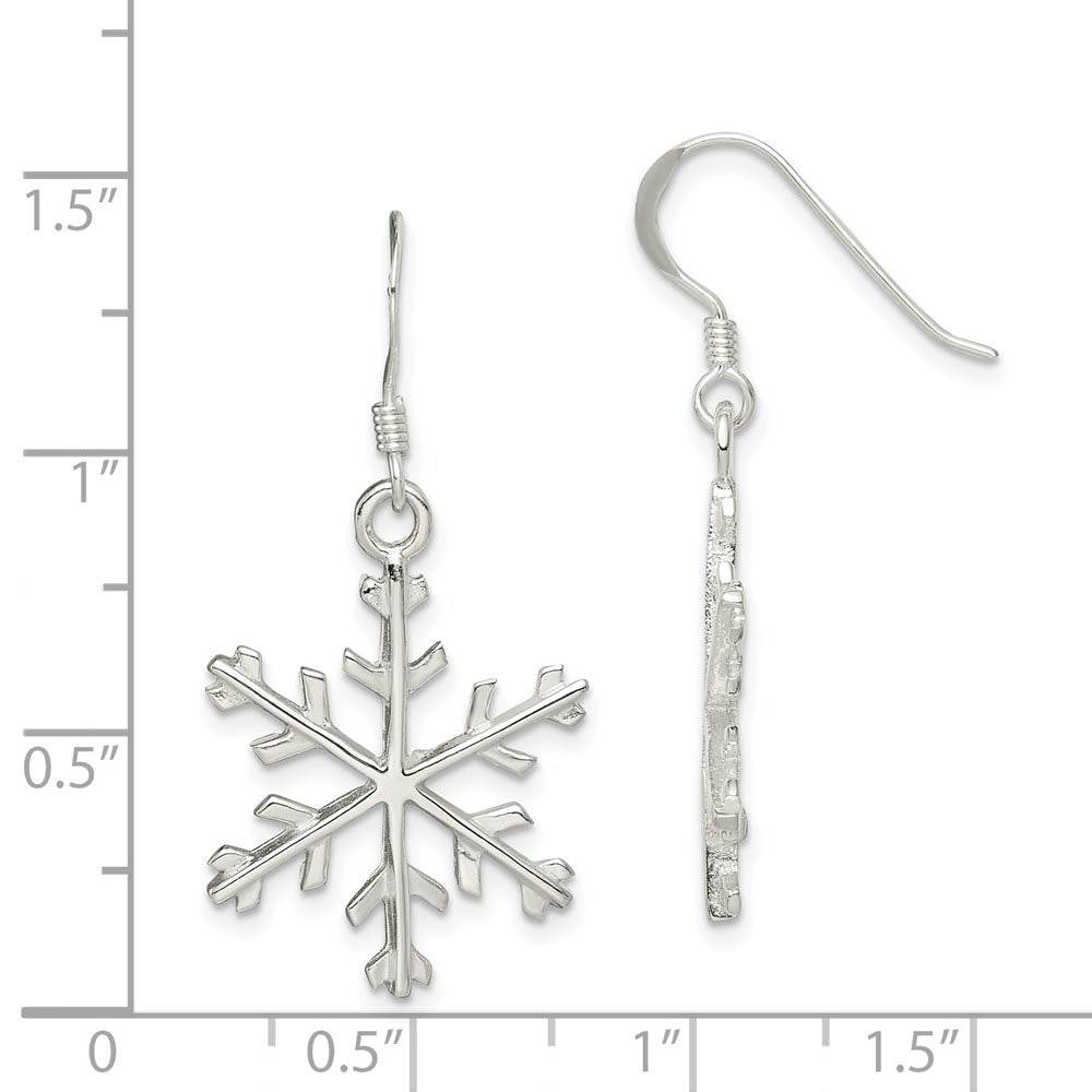 Alternate view of the Sterling Silver Polished Snowflake Dangle Earrings - 7/8 Inches by The Black Bow Jewelry Co.