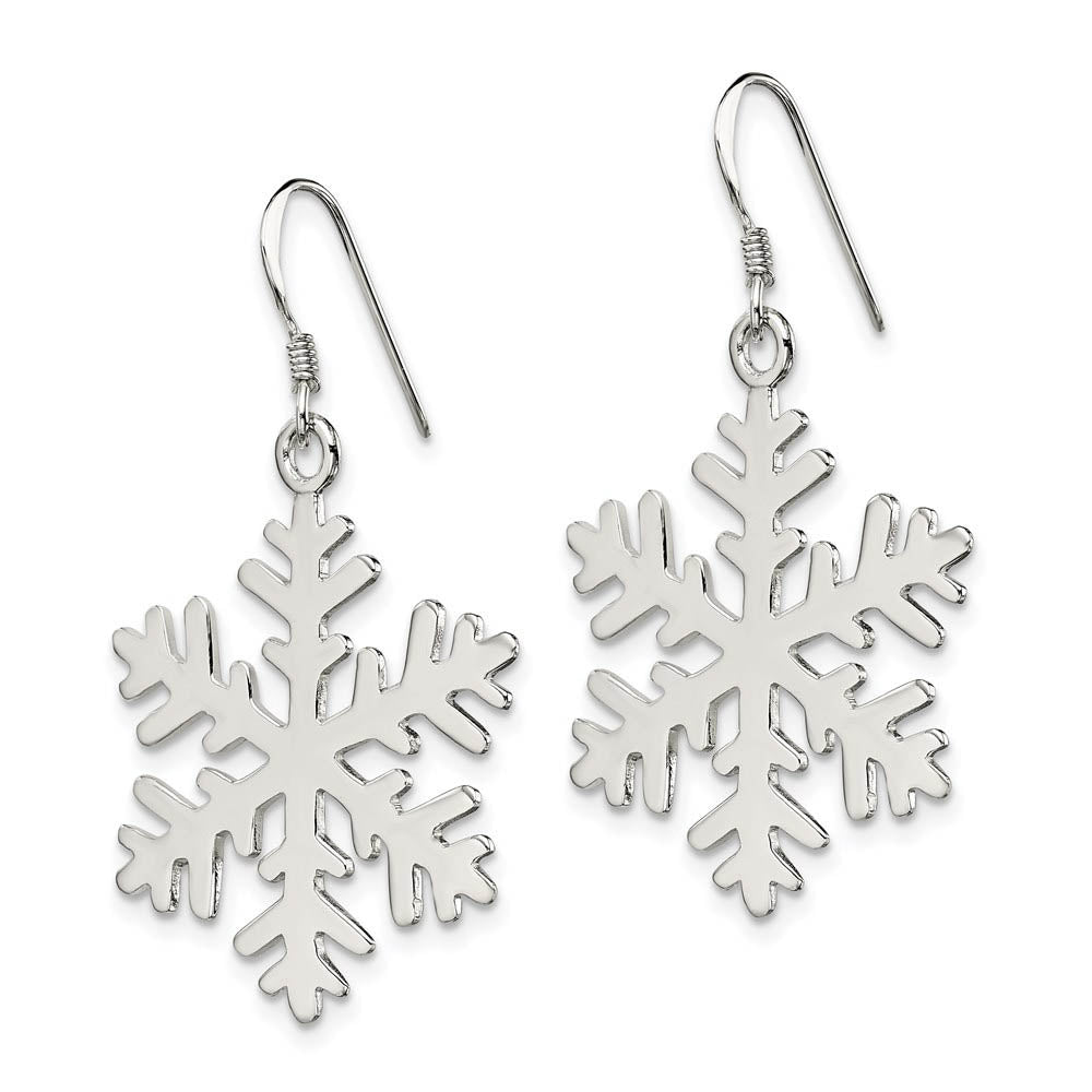 Alternate view of the Sterling Silver Polished and Full Snowflake Dangle Earrings - 1 Inch by The Black Bow Jewelry Co.
