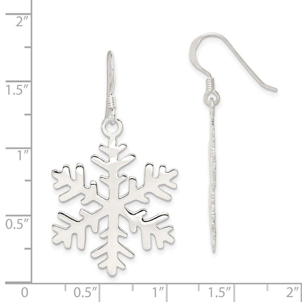 Alternate view of the Sterling Silver Polished and Full Snowflake Dangle Earrings - 1 Inch by The Black Bow Jewelry Co.