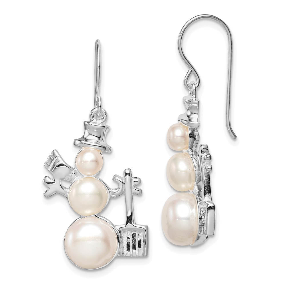Rhodium Plated Sterling Silver & FW Cultured Pearl Snowman Earrings, Item E9128 by The Black Bow Jewelry Co.