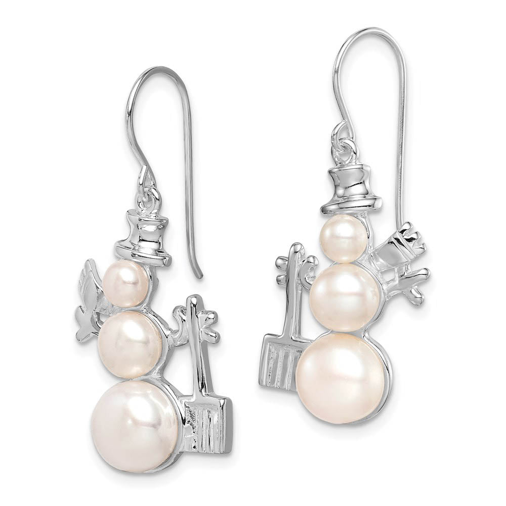 Alternate view of the Rhodium Plated Sterling Silver & FW Cultured Pearl Snowman Earrings by The Black Bow Jewelry Co.