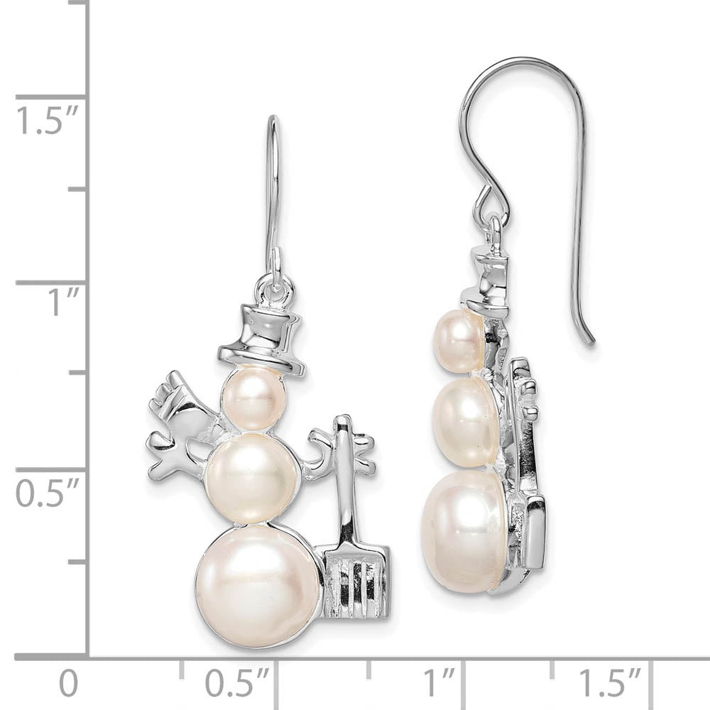 Alternate view of the Rhodium Plated Sterling Silver & FW Cultured Pearl Snowman Earrings by The Black Bow Jewelry Co.