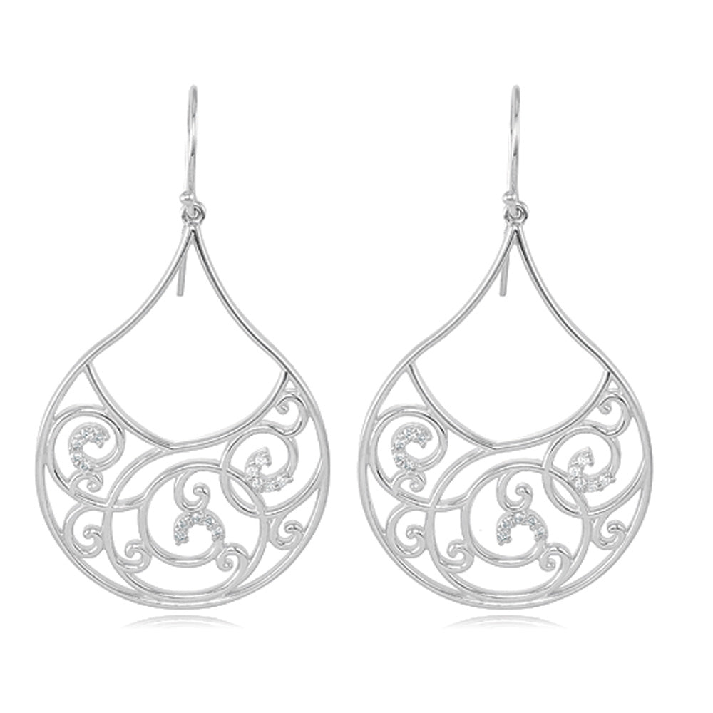 1/4 Carat Vintage Diamond Teardrop Scroll Earrings in Sterling Silver, Item E9209 by The Black Bow Jewelry Co.