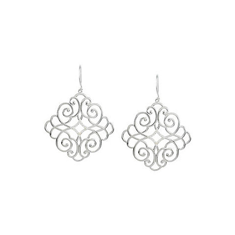 1/5 Carat Vintage Diamond Scroll Dangle Earrings in Sterling Silver, Item E9211 by The Black Bow Jewelry Co.