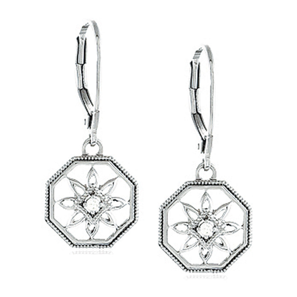 Vintage Style Diamond Octagon Earrings in Sterling Silver, Item E9215 by The Black Bow Jewelry Co.