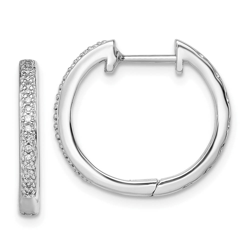 1/10 Carat Diamond Round Hoop Hinged Earrings in Sterling Silver, 18mm, Item E9359 by The Black Bow Jewelry Co.