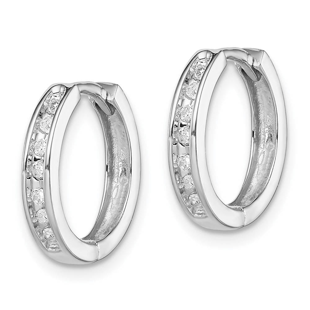 Alternate view of the 1/10 Carat Diamond Huggie Round Hoop Earrings in Sterling Silver, 13mm by The Black Bow Jewelry Co.