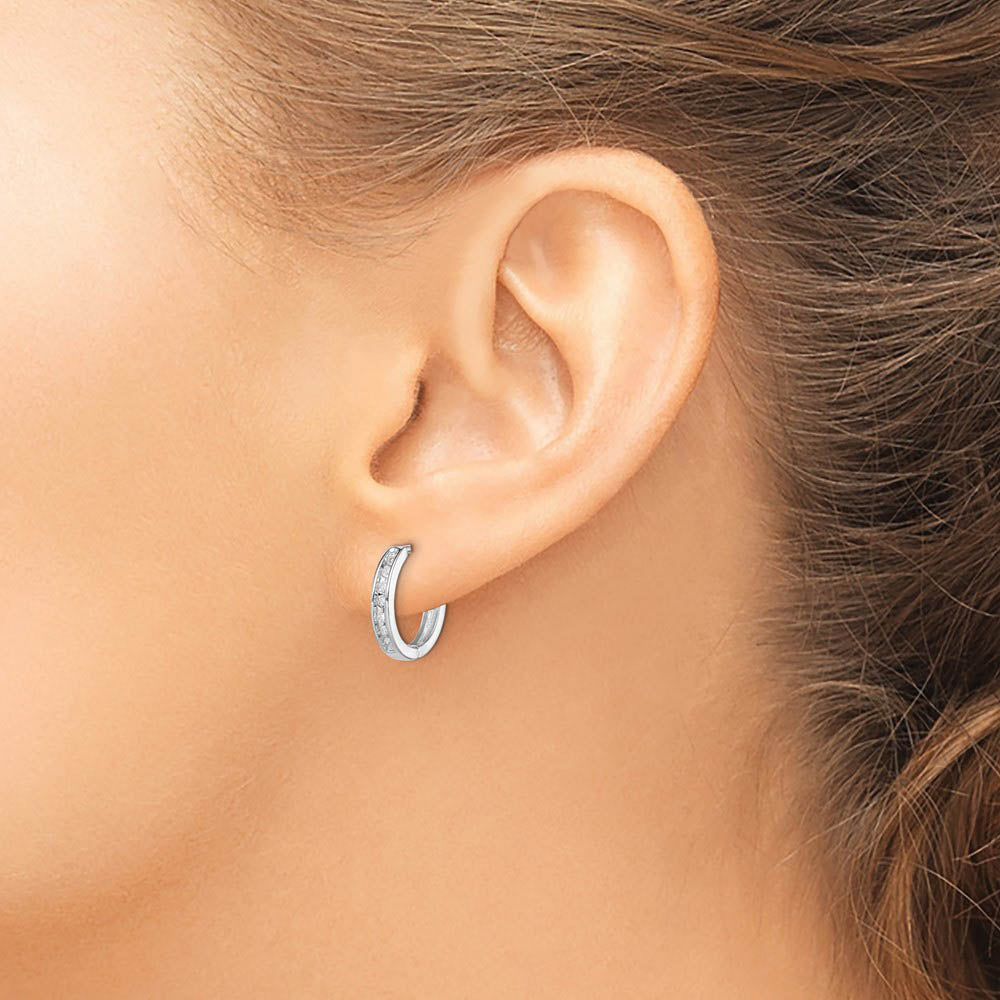 Alternate view of the 1/10 Carat Diamond Huggie Round Hoop Earrings in Sterling Silver, 13mm by The Black Bow Jewelry Co.