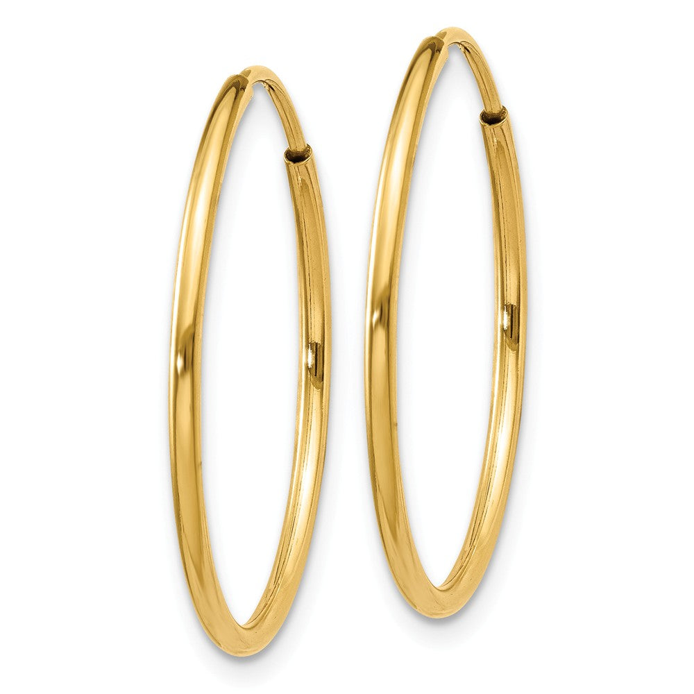 Alternate view of the 1.25mm, 14k Yellow Gold Endless Hoop Earrings, 22mm (7/8 Inch) by The Black Bow Jewelry Co.