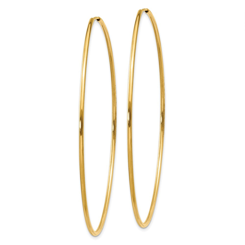 Alternate view of the 1.25mm, 14k Yellow Gold Endless Hoop Earrings, 60mm (2 3/8 Inch) by The Black Bow Jewelry Co.