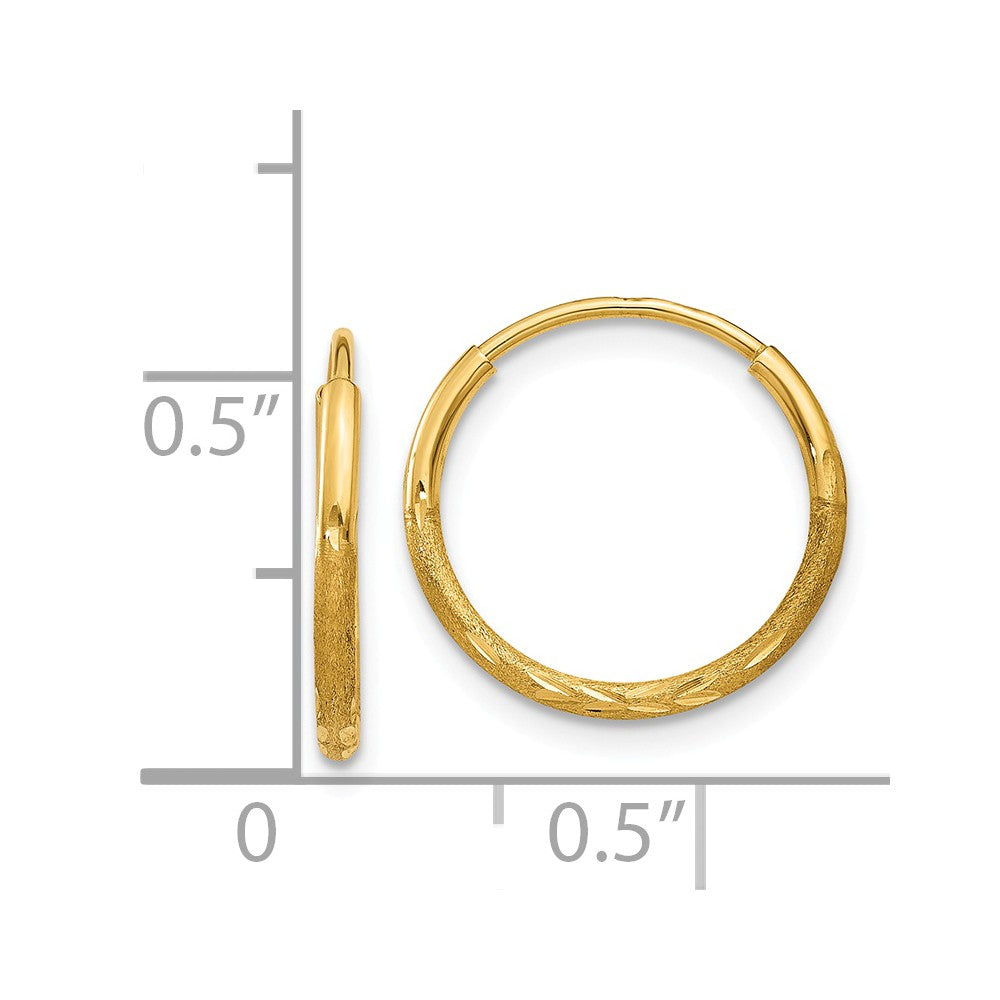 Alternate view of the 1.25mm, 14k Gold, Diamond-cut Endless Hoops, 13mm (1/2 Inch) by The Black Bow Jewelry Co.