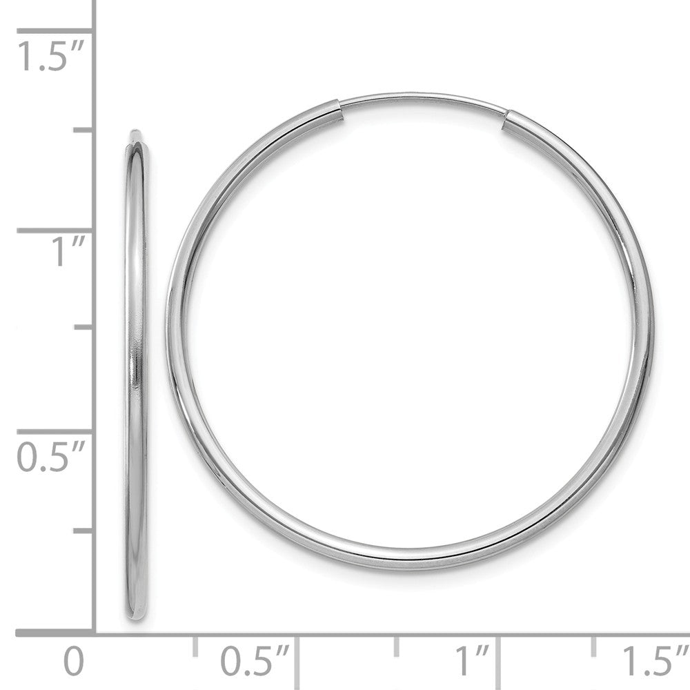 Alternate view of the 1.5mm, 14k White Gold Endless Hoop Earrings, 32mm (1 1/4 Inch) by The Black Bow Jewelry Co.