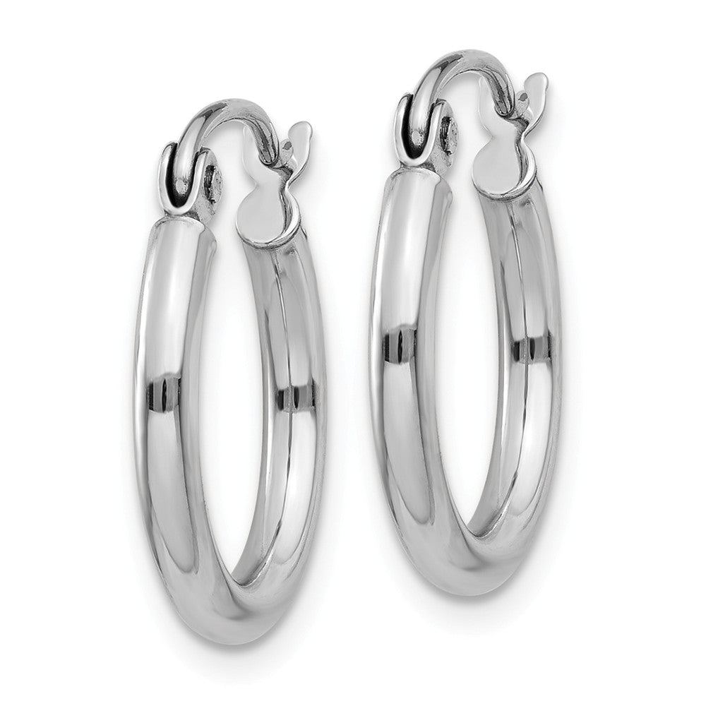 Alternate view of the 2mm, 14k White Gold Classic Round Hoop Earrings, 15mm (9/16 Inch) by The Black Bow Jewelry Co.