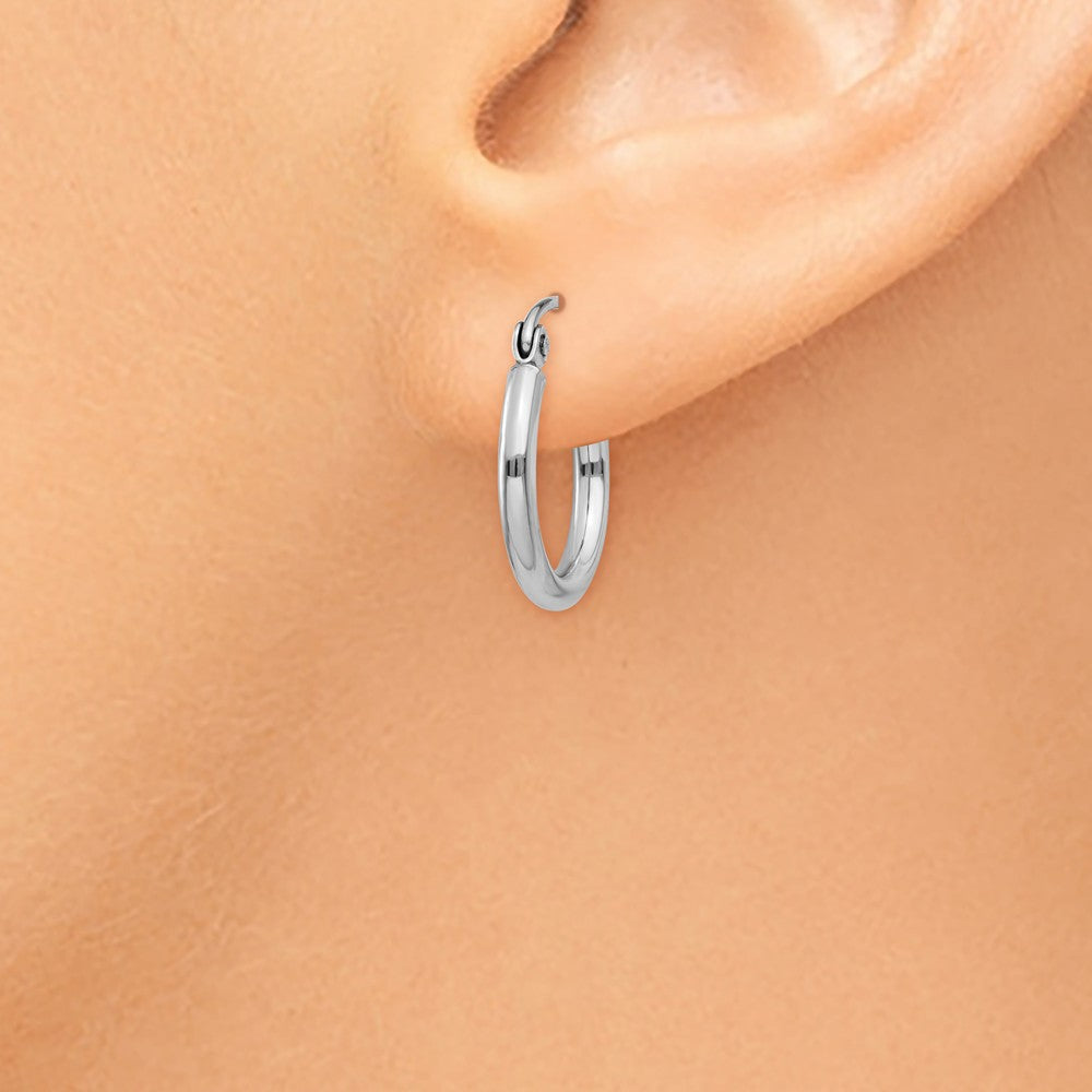 Alternate view of the 2mm, 14k White Gold Classic Round Hoop Earrings, 15mm (9/16 Inch) by The Black Bow Jewelry Co.