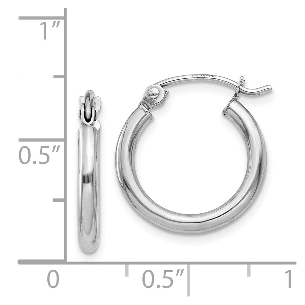 Alternate view of the 2mm, 14k White Gold Classic Round Hoop Earrings, 15mm (9/16 Inch) by The Black Bow Jewelry Co.