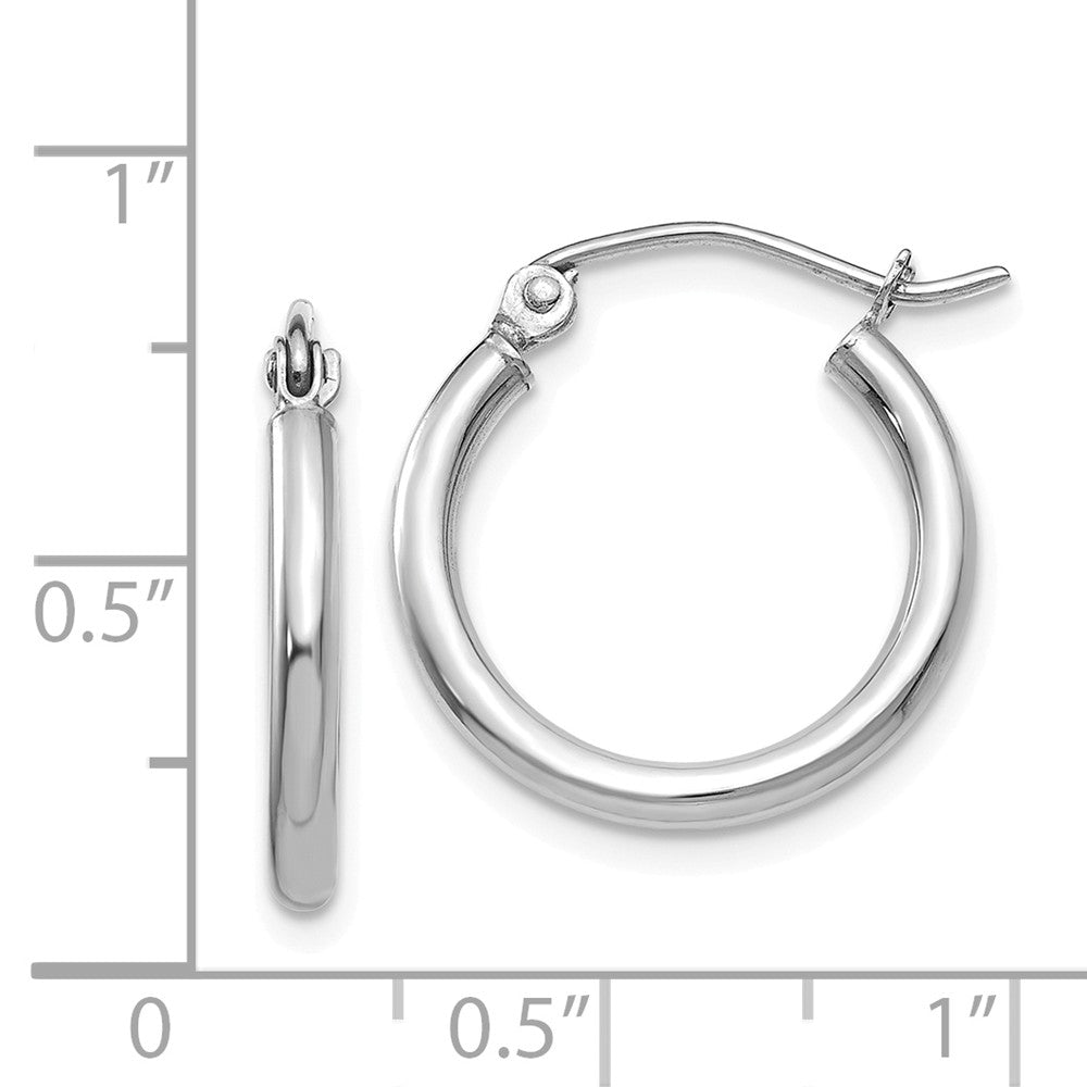Alternate view of the 2mm, 14k White Gold Classic Round Hoop Earrings, 17mm (5/8 Inch) by The Black Bow Jewelry Co.