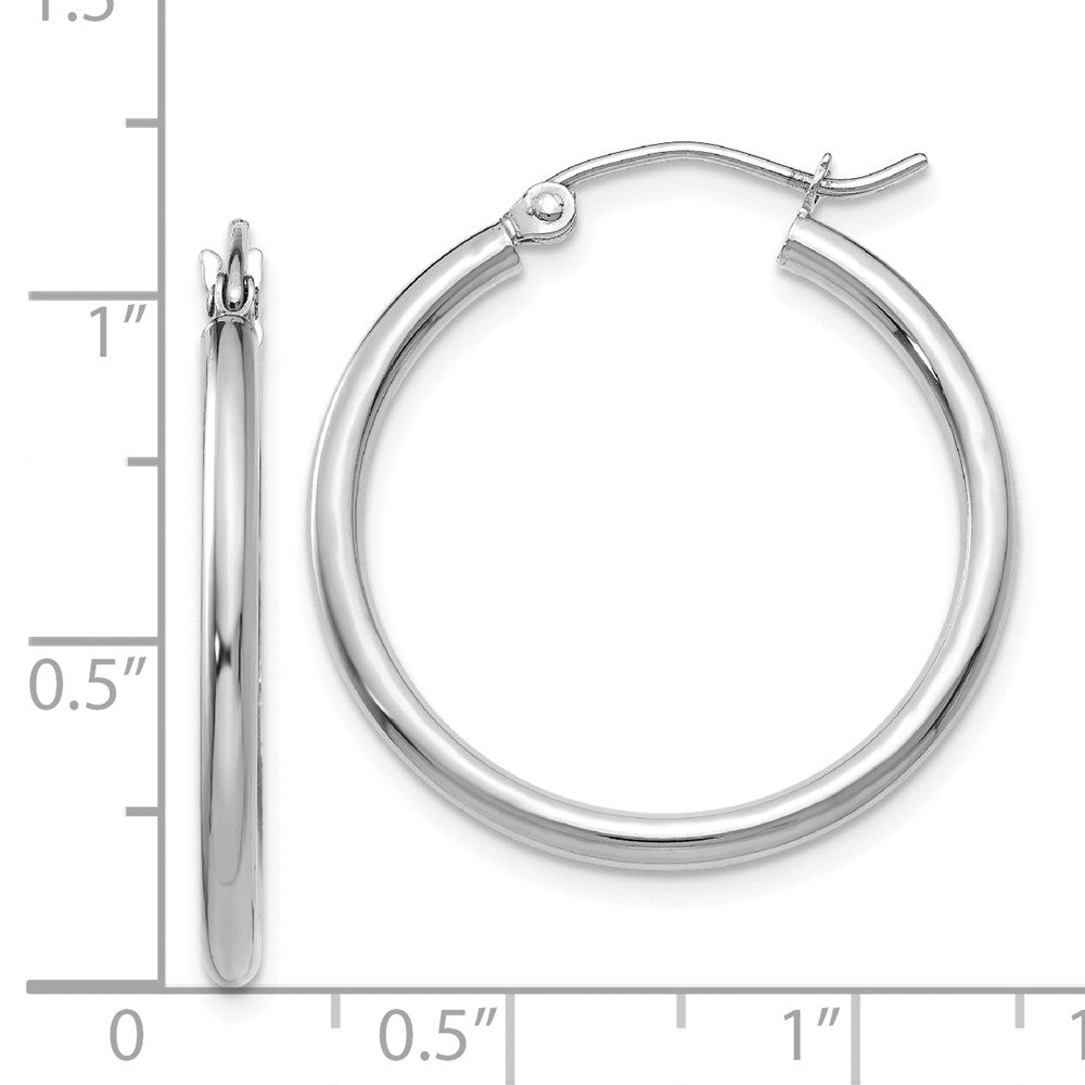 Alternate view of the 2mm, 14k White Gold Classic Round Hoop Earrings, 25mm (1 Inch) by The Black Bow Jewelry Co.