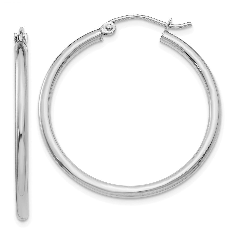 2mm, 14k White Gold Classic Round Hoop Earrings, 30mm (1 1/8 Inch), Item E9385-30 by The Black Bow Jewelry Co.