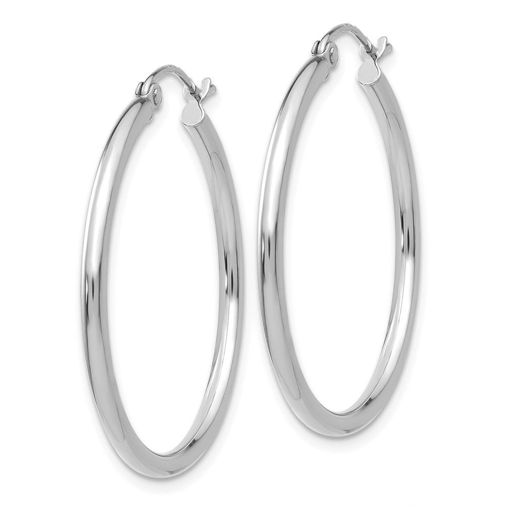 Alternate view of the 2mm, 14k White Gold Classic Round Hoop Earrings, 30mm (1 1/8 Inch) by The Black Bow Jewelry Co.