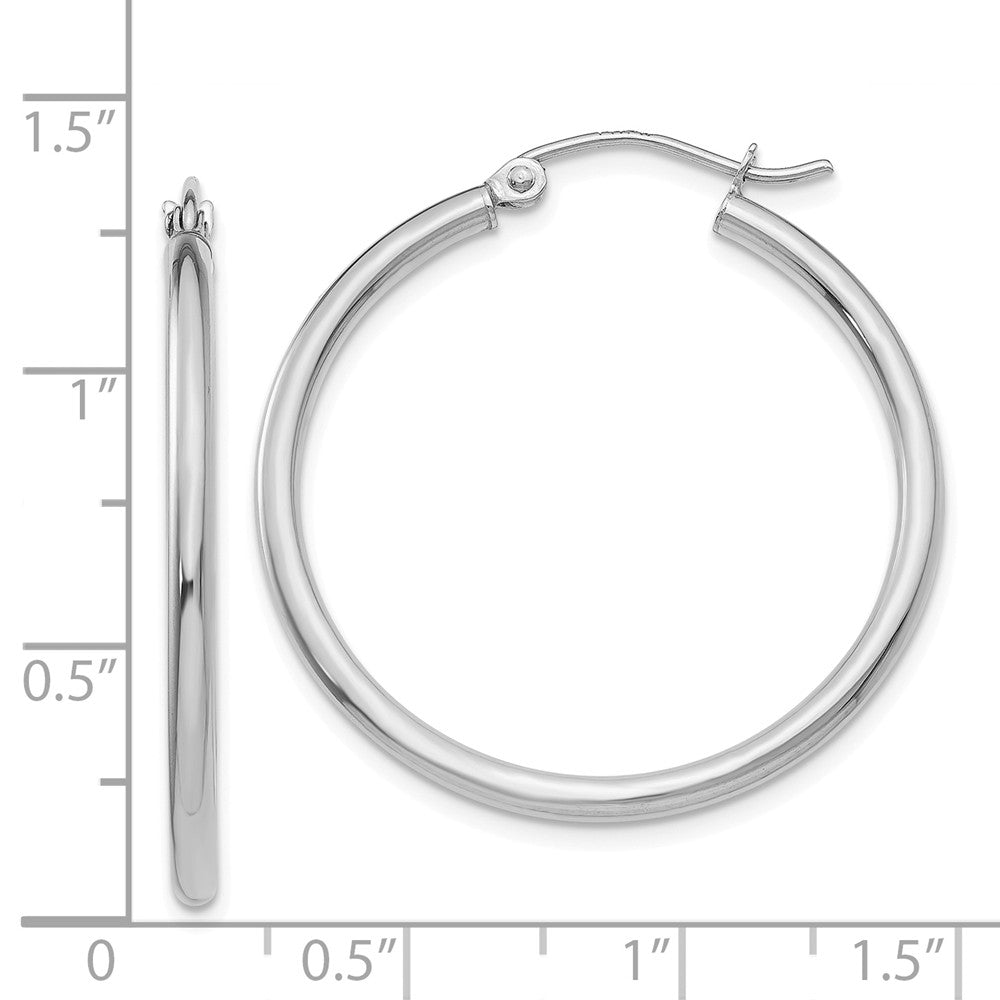 Alternate view of the 2mm, 14k White Gold Classic Round Hoop Earrings, 30mm (1 1/8 Inch) by The Black Bow Jewelry Co.