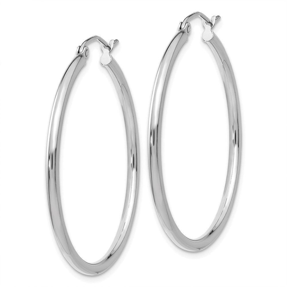 Alternate view of the 2mm, 14k White Gold Classic Round Hoop Earrings, 35mm (1 3/8 Inch) by The Black Bow Jewelry Co.