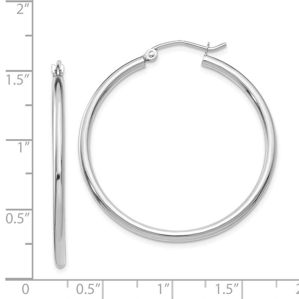 Alternate view of the 2mm, 14k White Gold Classic Round Hoop Earrings, 35mm (1 3/8 Inch) by The Black Bow Jewelry Co.