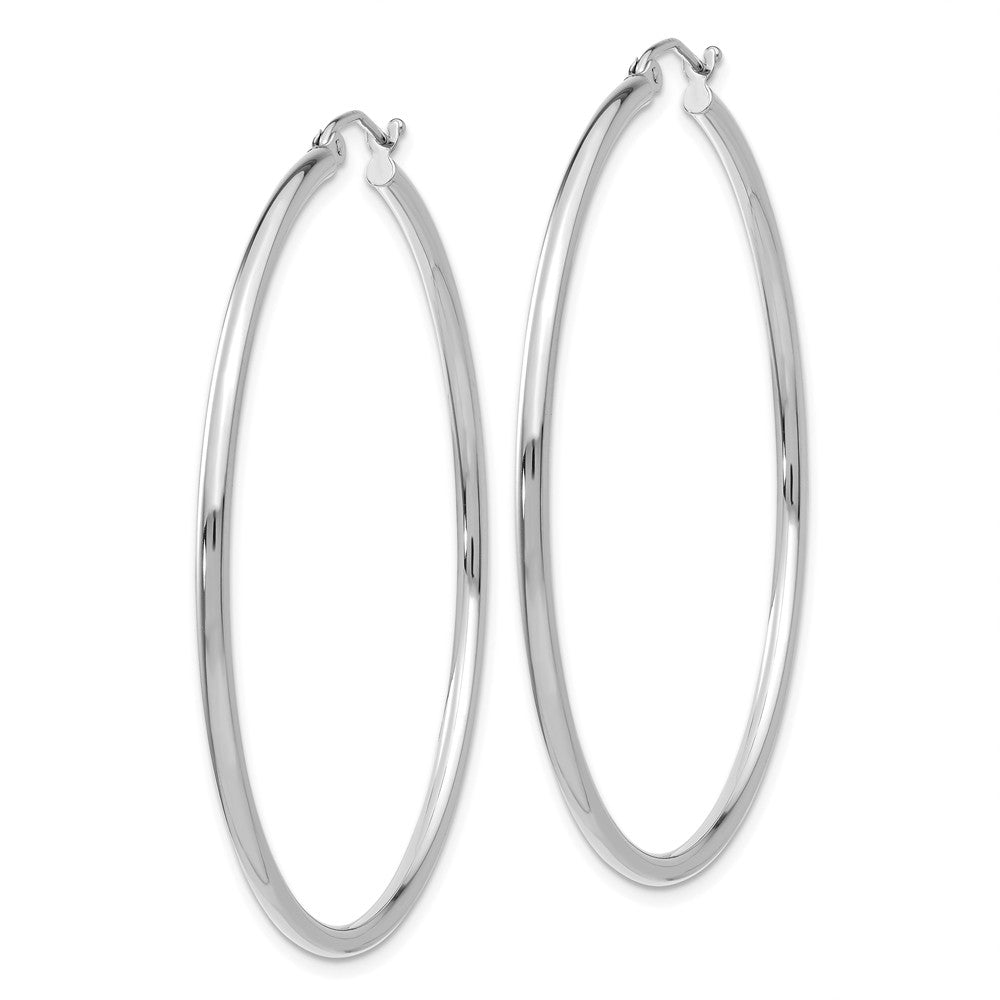 Alternate view of the 2mm, 14k White Gold Classic Round Hoop Earrings, 50mm (1 7/8 Inch) by The Black Bow Jewelry Co.