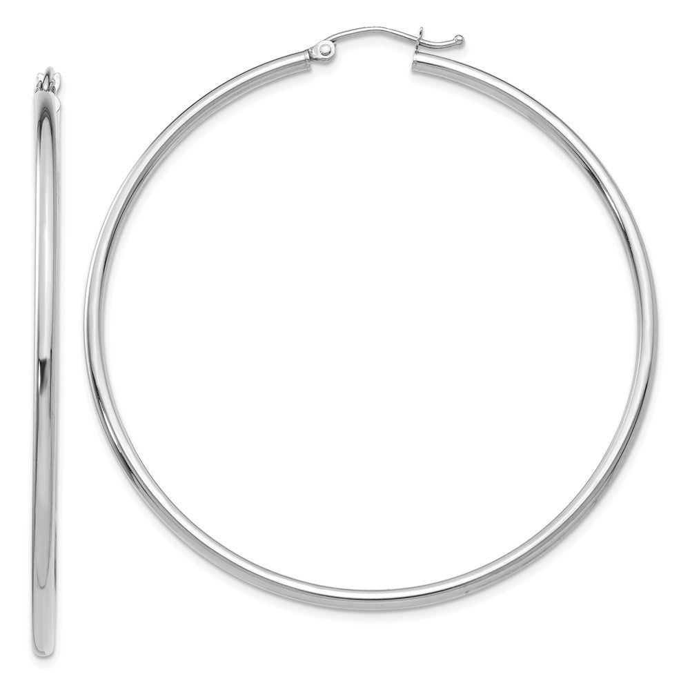 2mm, 14k White Gold Classic Round Hoop Earrings, 55mm (2 1/8 Inch), Item E9386-55 by The Black Bow Jewelry Co.