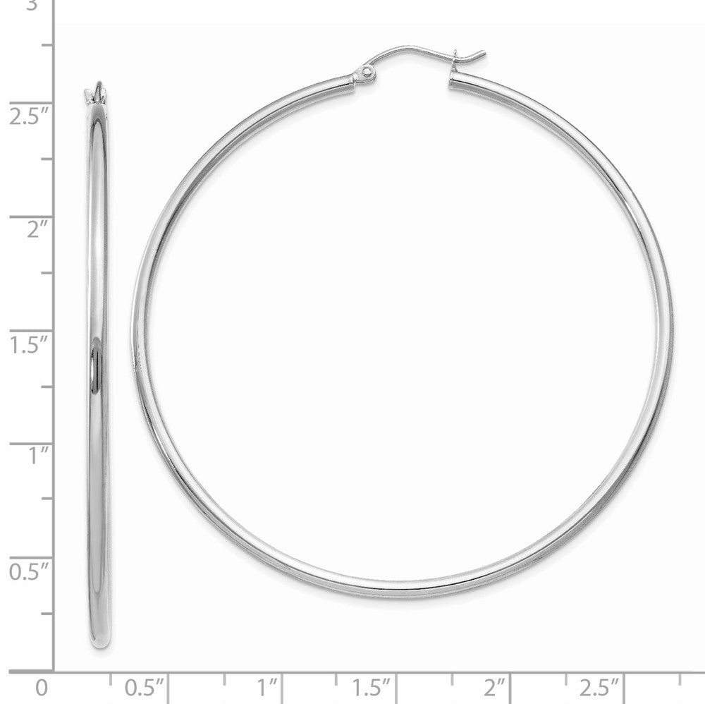 Alternate view of the 2mm, 14k White Gold Classic Round Hoop Earrings, 60mm (2 3/8 Inch) by The Black Bow Jewelry Co.