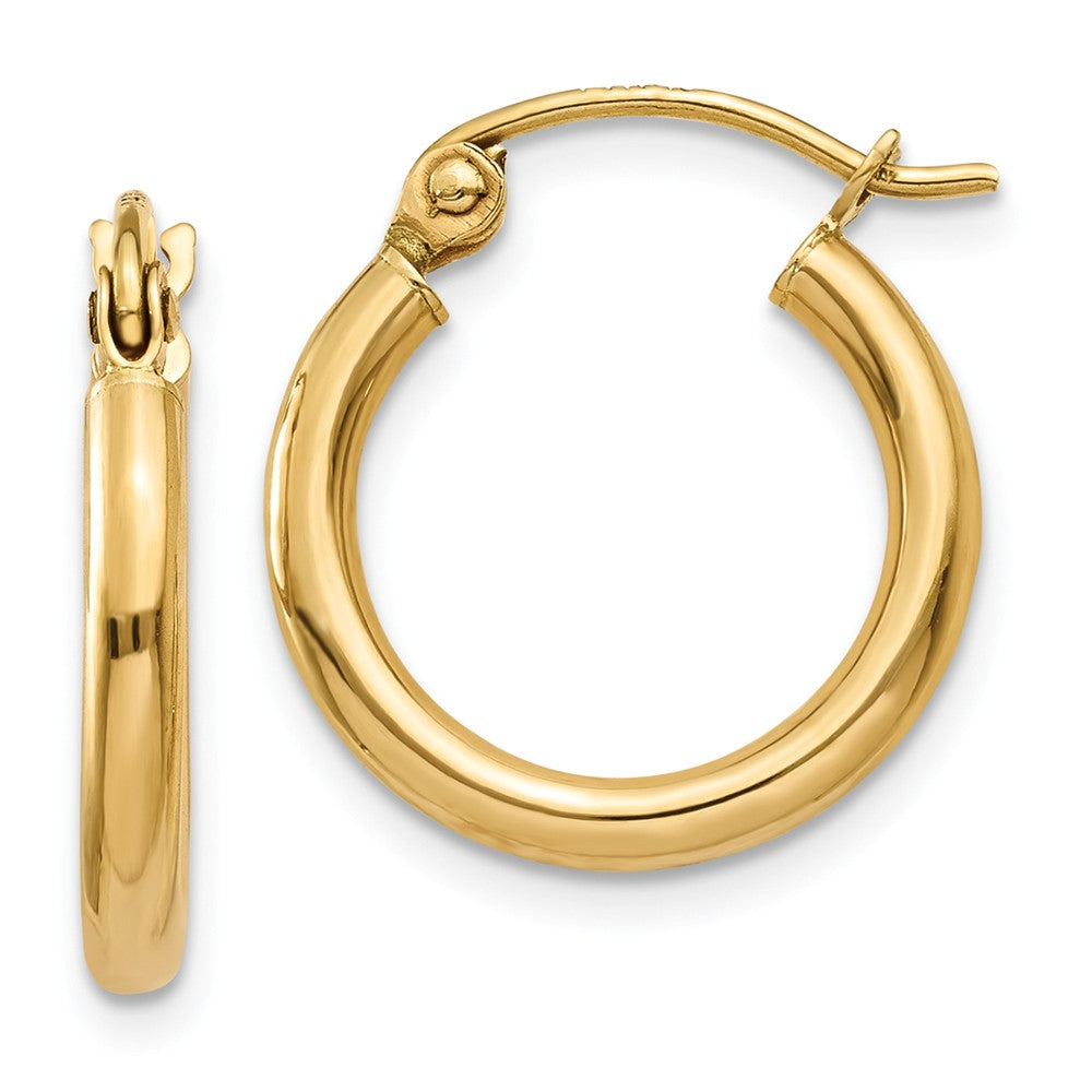 2mm, 14k Yellow Gold Classic Round Hoop Earrings, 15mm (9/16 Inch), Item E9387-15 by The Black Bow Jewelry Co.