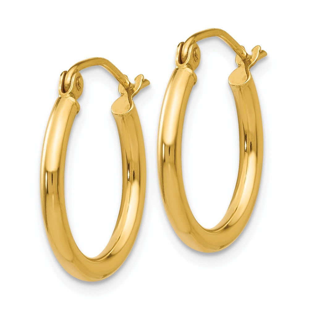 Alternate view of the 2mm, 14k Yellow Gold Classic Round Hoop Earrings, 17mm (5/8 Inch) by The Black Bow Jewelry Co.