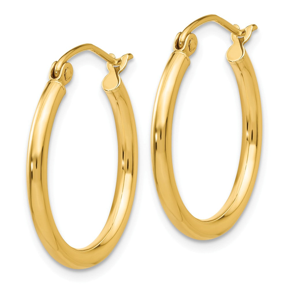 Alternate view of the 2mm, 14k Yellow Gold Classic Round Hoop Earrings, 20mm (3/4 Inch) by The Black Bow Jewelry Co.