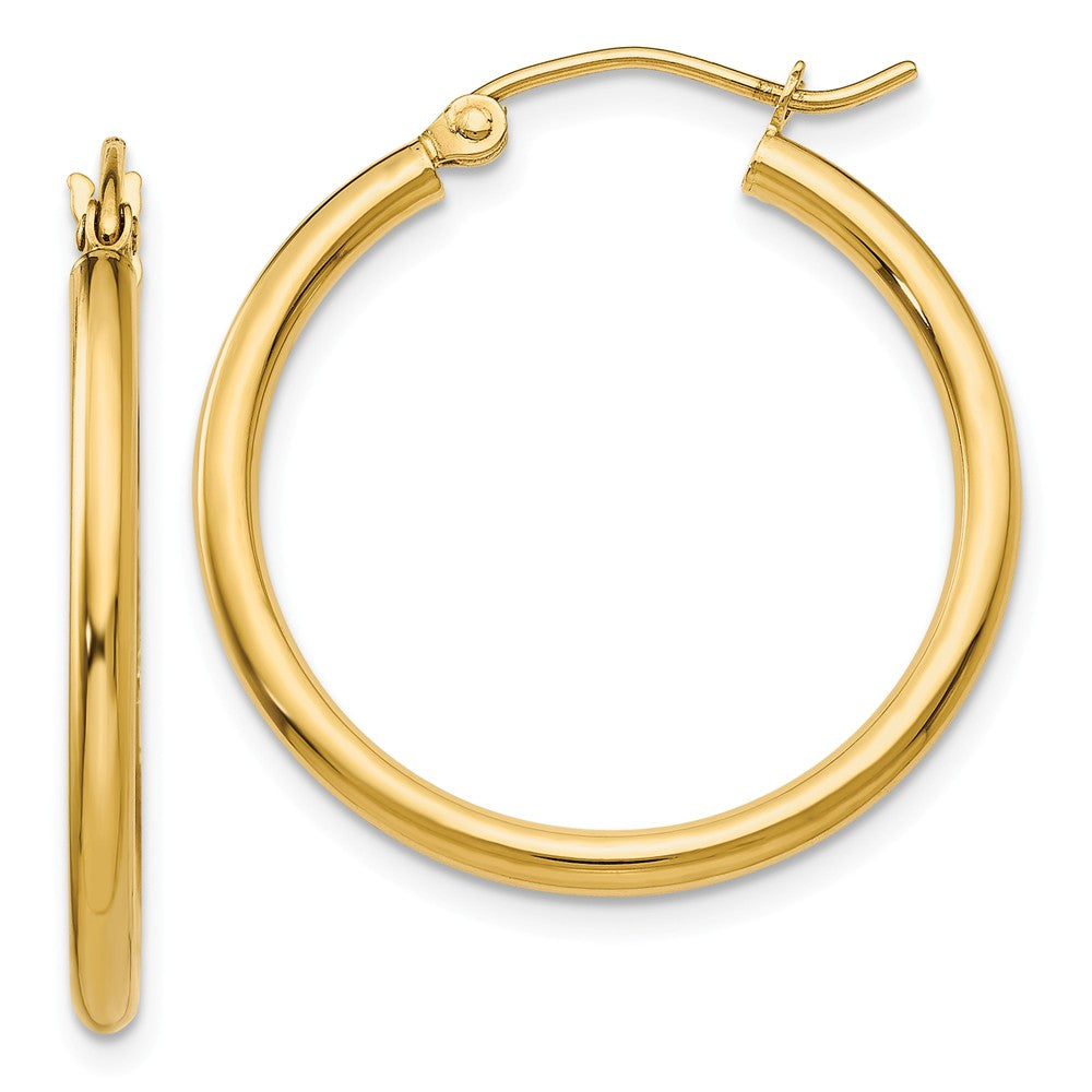 2mm, 14k Yellow Gold Classic Round Hoop Earrings, 25mm (1 Inch), Item E9388-25 by The Black Bow Jewelry Co.