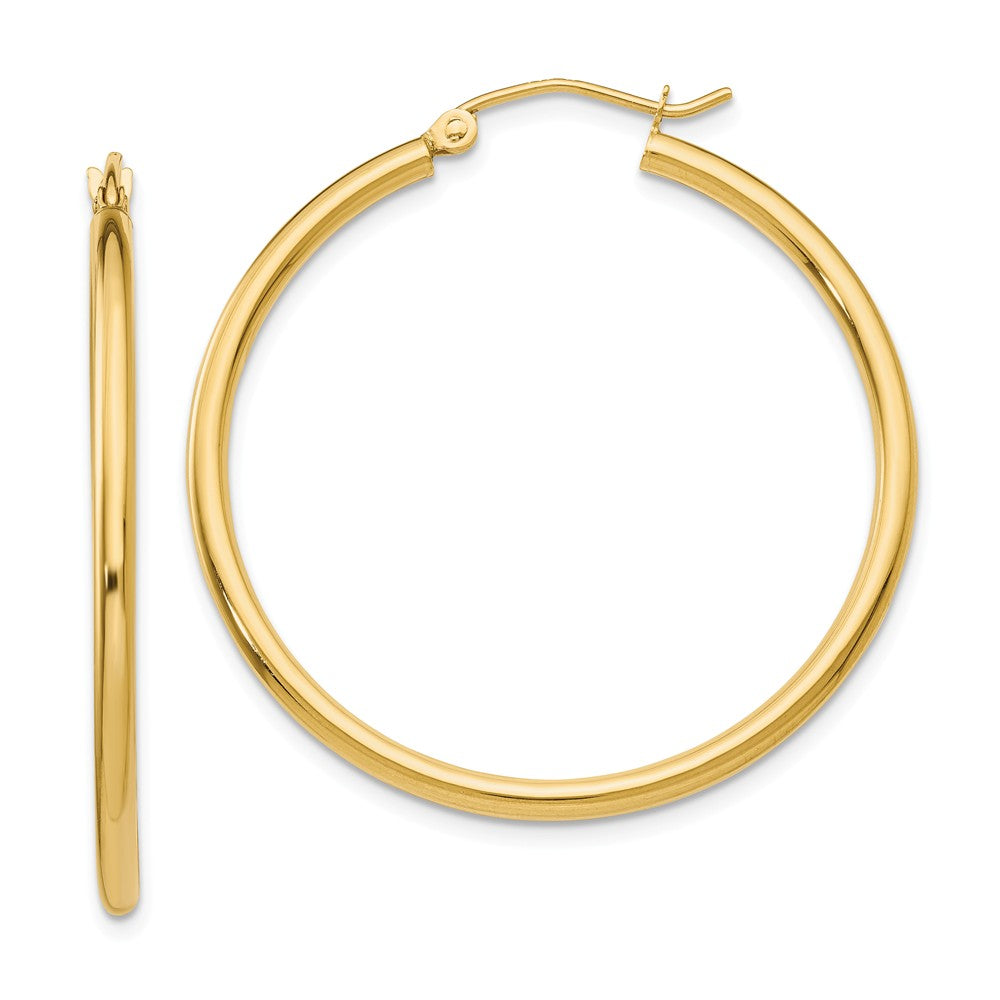 2mm, 14k Yellow Gold Classic Round Hoop Earrings, 35mm (1 3/8 Inch), Item E9388-35 by The Black Bow Jewelry Co.