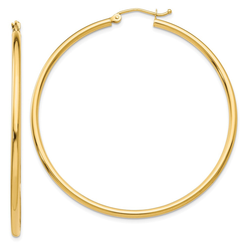 2mm, 14k Yellow Gold Classic Round Hoop Earrings, 50mm (1 7/8 Inch), Item E9389-50 by The Black Bow Jewelry Co.