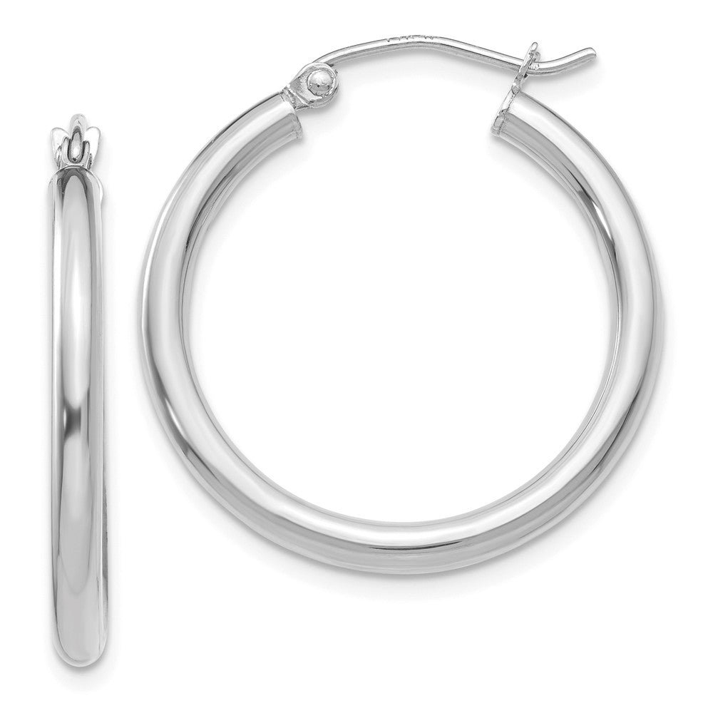 2.5mm, 14k White Gold Classic Round Hoop Earrings, 25mm (1 Inch), Item E9390-25 by The Black Bow Jewelry Co.