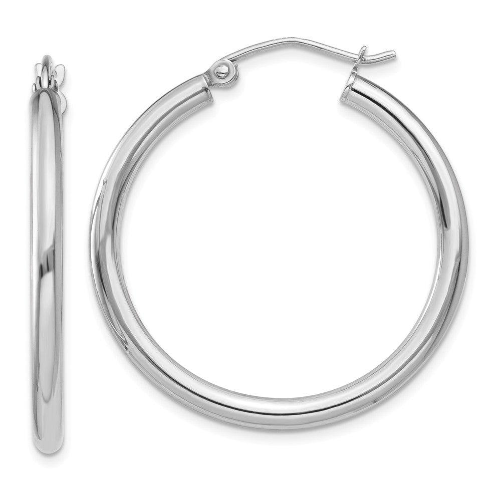 2.5mm, 14k White Gold Classic Round Hoop Earrings, 30mm (1 1/8 Inch), Item E9390-30 by The Black Bow Jewelry Co.