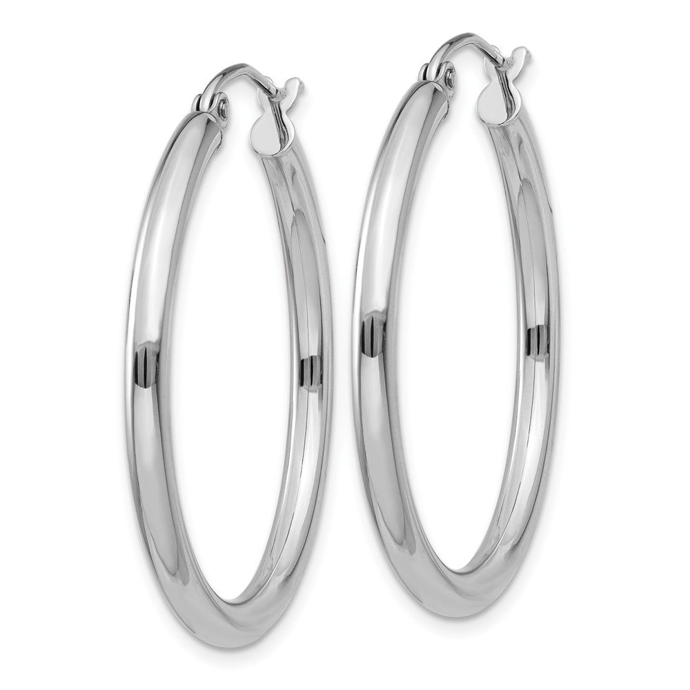 Alternate view of the 2.5mm, 14k White Gold Classic Round Hoop Earrings, 30mm (1 1/8 Inch) by The Black Bow Jewelry Co.