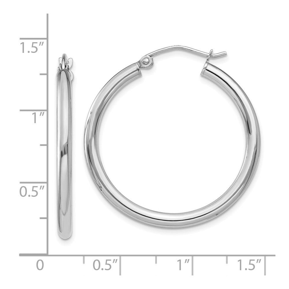 Alternate view of the 2.5mm, 14k White Gold Classic Round Hoop Earrings, 30mm (1 1/8 Inch) by The Black Bow Jewelry Co.