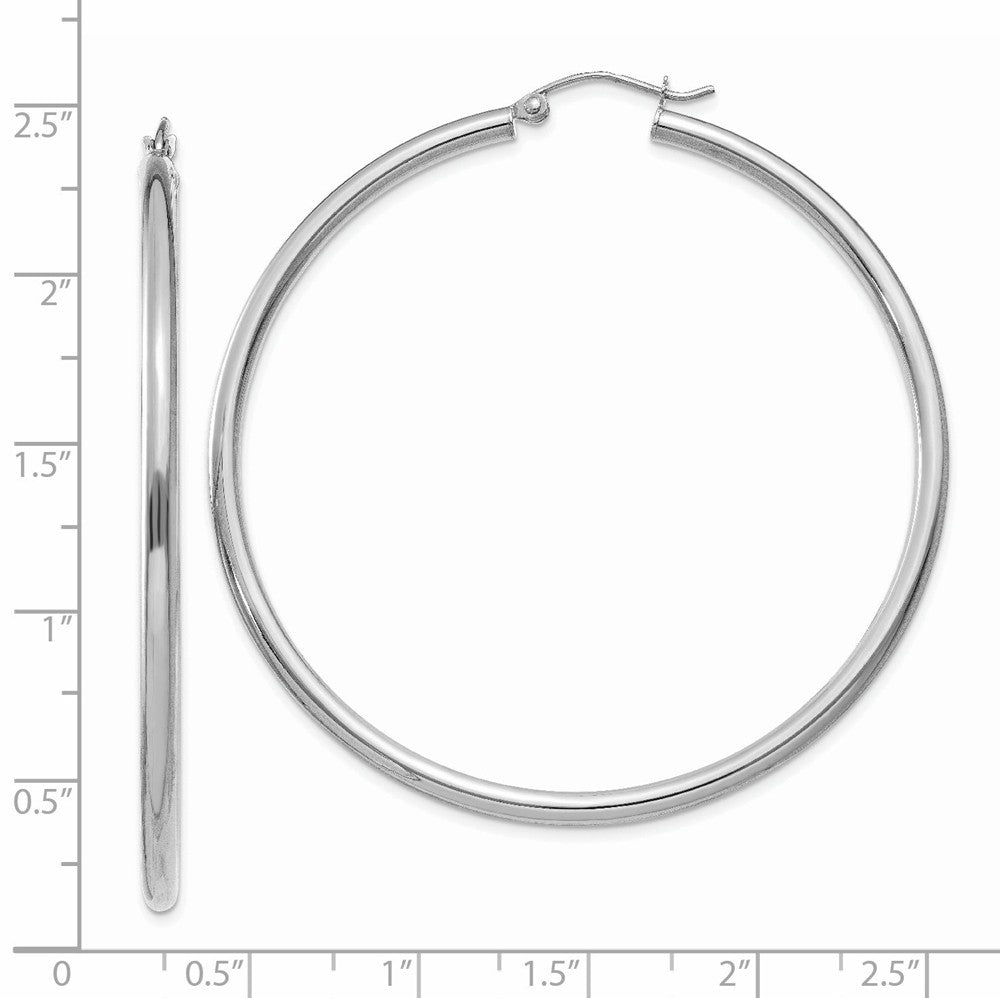 Alternate view of the 2.5mm, 14k White Gold Classic Round Hoop Earrings, 55mm (2 1/8 Inch) by The Black Bow Jewelry Co.