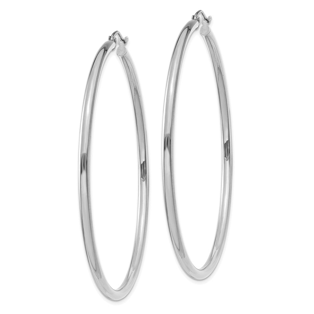 Alternate view of the 2.5mm, 14k White Gold Classic Round Hoop Earrings, 60mm (2 3/8 Inch) by The Black Bow Jewelry Co.