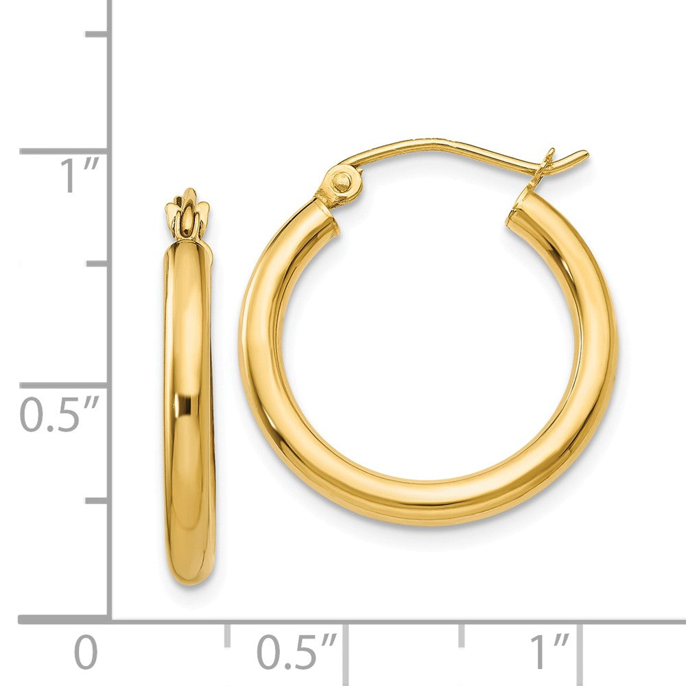 Alternate view of the 2.5mm, 14k Yellow Gold Classic Round Hoop Earrings, 20mm (3/4 Inch) by The Black Bow Jewelry Co.